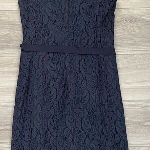 Talbots Navy Floral Lace Midi Dress with Waistband